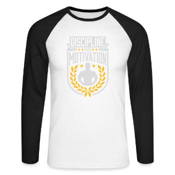 discipline over motivation quote - Unisex Long Sleeve Baseball T-Shirt - white/black - Front - Nik (191cm)