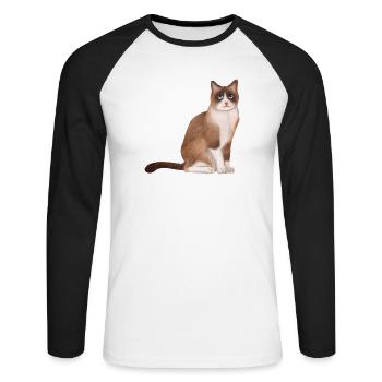 Mignon Kawaii drôle de chat disant miaulement - T-shirt baseball manches longues Homme - blanc/noir - Devant - Nik (191cm)