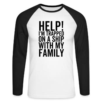 Hilfe Ich bin mit meiner Familie auf einem Schiff gefangen - Unisex Baseballshirt langarm - Weiß/Schwarz - Vorne - Nik (191cm)