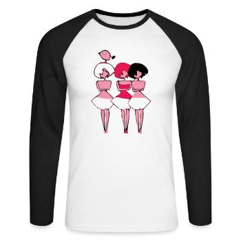 3 femmes et l'oiseau - T-shirt baseball manches longues Homme - blanc/noir - Devant - Nik (191cm)