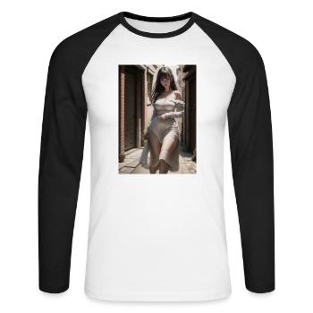 Woman in a alley, town,Generated AI - Unisex Long Sleeve Baseball T-Shirt - white/black - Front - Nik (191cm)