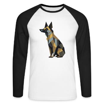 Geometric German Shepherd Dog - Unisex Long Sleeve Baseball T-Shirt - white/black - Front - Nik (191cm)