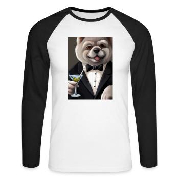 Chow Chow Anzug Martini - Unisex Baseballshirt langarm - Weiß/Schwarz - Vorne - Nik (191cm)