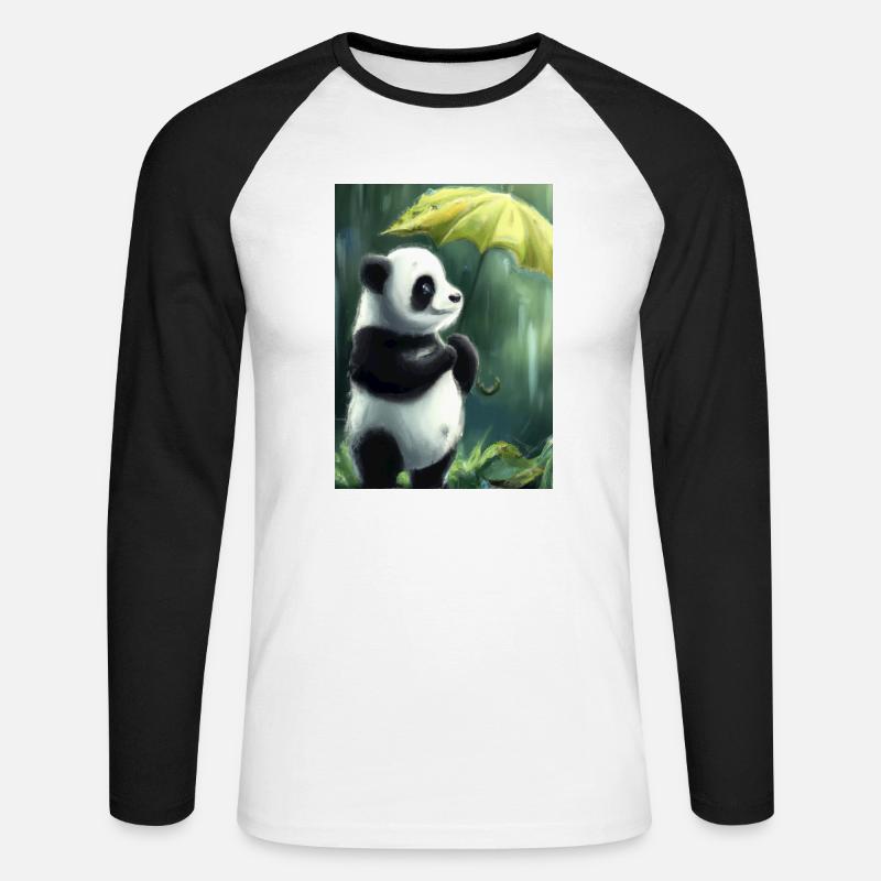 Panda mit Blattschirm - Unisex Baseballshirt langarm - Weiß/Schwarz