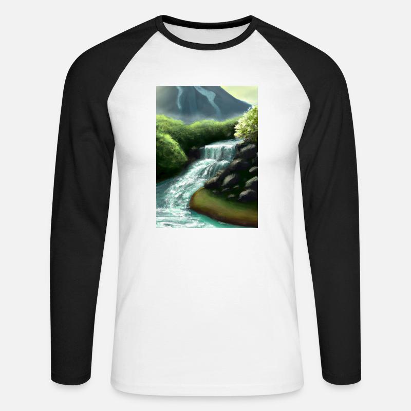 Forest River Wasserfall - Unisex Baseballshirt langarm - Weiß/Schwarz