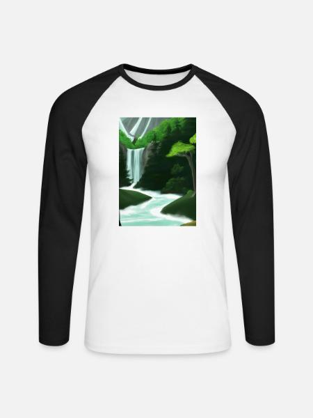Forest River Wasserfall - Unisex Baseballshirt langarm - Weiß/Schwarz