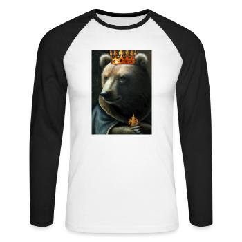 Bär mit Krone - Unisex Baseballshirt langarm - Weiß/Schwarz - Vorne - Nik (191cm)