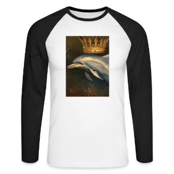 Delfin mit Krone - Unisex Baseballshirt langarm - Weiß/Schwarz - Vorne - Nik (191cm)