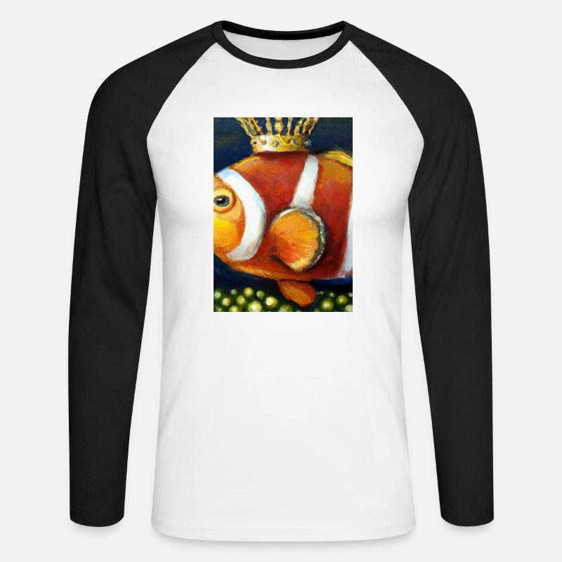 Clownfisch mit einer Krone - Unisex Baseballshirt langarm - Weiß/Schwarz
