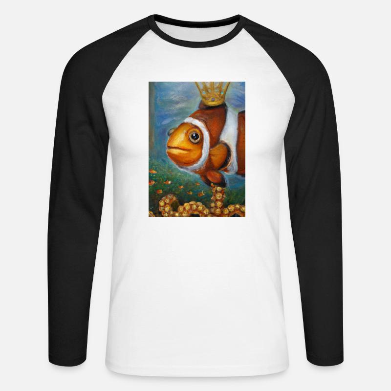 Clownfisch mit einer Krone - Unisex Baseballshirt langarm - Weiß/Schwarz