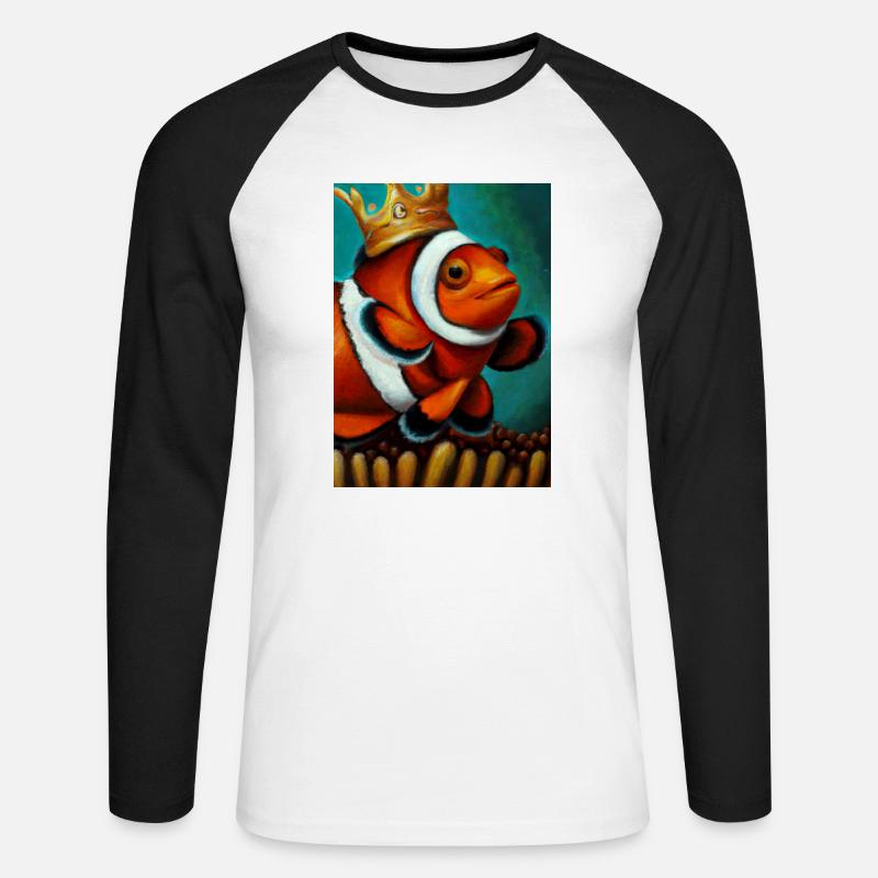Clownfisch mit einer Krone - Unisex Baseballshirt langarm - Weiß/Schwarz