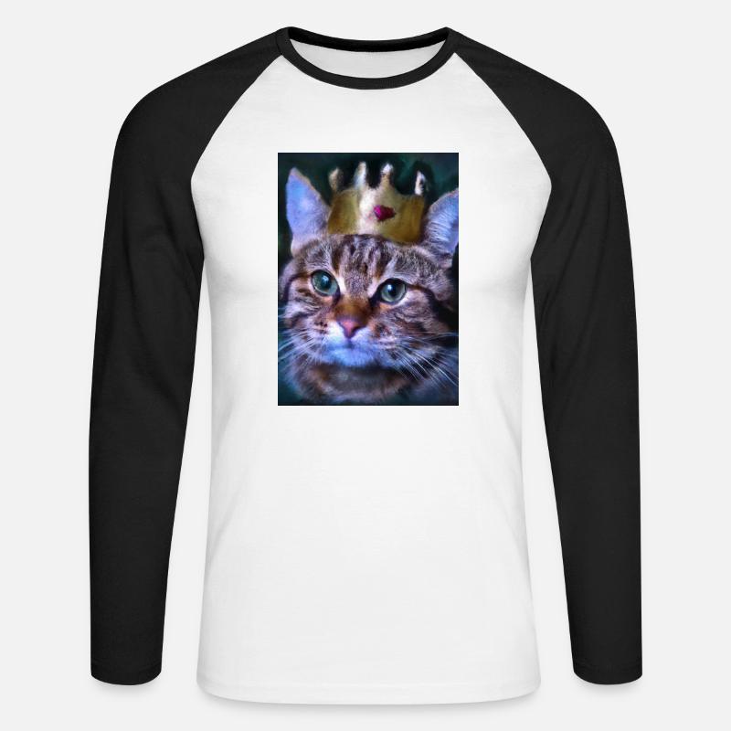 Katze mit Krone - Unisex Baseballshirt langarm - Weiß/Schwarz