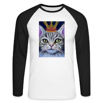 Katze mit Krone - Unisex Baseballshirt langarm - Weiß/Schwarz - Vorne - Nik (191cm)
