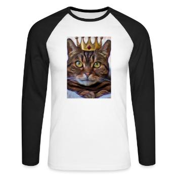 Katze mit Krone - Unisex Baseballshirt langarm - Weiß/Schwarz - Vorne - Nik (191cm)