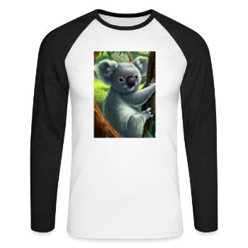 Ein Koala hängt an einem Baum - Unisex Baseballshirt langarm - Weiß/Schwarz - Vorne - Nik (191cm)