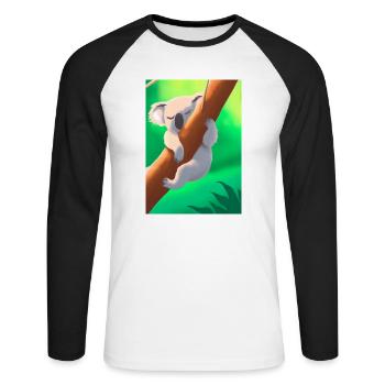 Ein Koala hängt an einem Baum - Unisex Baseballshirt langarm - Weiß/Schwarz - Vorne - Nik (191cm)