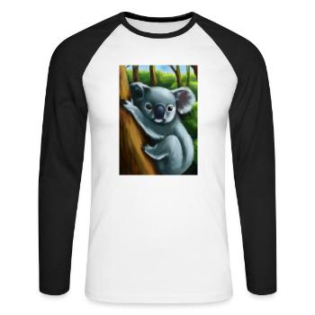 Ein Koala hängt an einem Baum - Unisex Baseballshirt langarm - Weiß/Schwarz - Vorne - Nik (191cm)