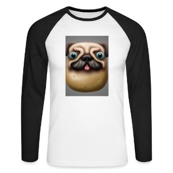 Kartoffel-Hund-Gesicht - Unisex Baseballshirt langarm - Weiß/Schwarz - Vorne - Nik (191cm)