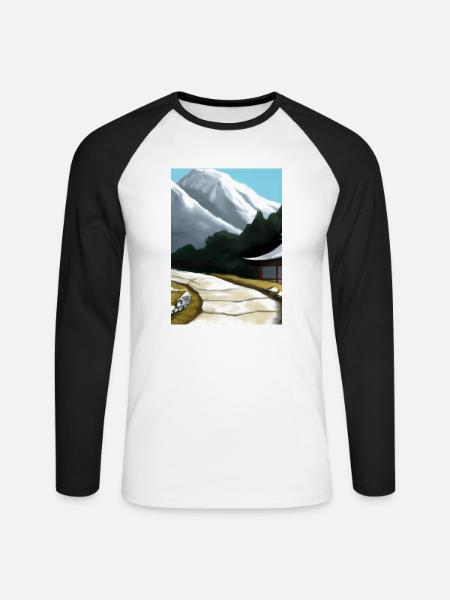 Pfad zu einem Berg - Unisex Baseballshirt langarm - Weiß/Schwarz