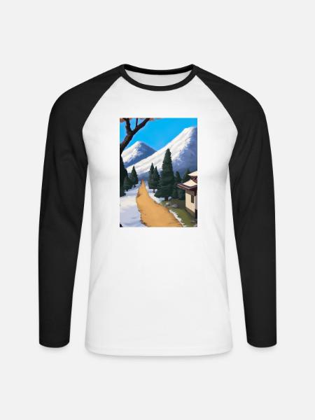 Pfad zu einem Berg - Unisex Baseballshirt langarm - Weiß/Schwarz