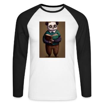 Bibliothekar Panda - Unisex Baseballshirt langarm - Weiß/Schwarz - Vorne - Nik (191cm)