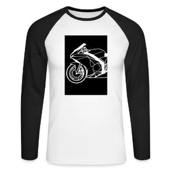 Umriss Motorrad - Unisex Baseballshirt langarm - Weiß/Schwarz - Vorne - Nik (191cm)