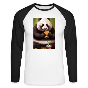 Panda isst Fast Food - Unisex Baseballshirt langarm - Weiß/Schwarz - Vorne - Nik (191cm)