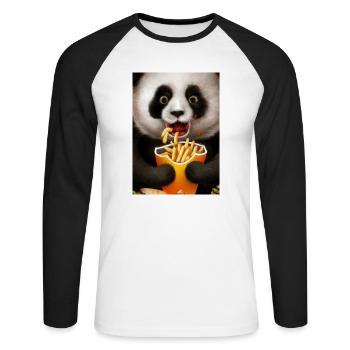 Panda isst Fast Food - Unisex Baseballshirt langarm - Weiß/Schwarz - Vorne - Nik (191cm)