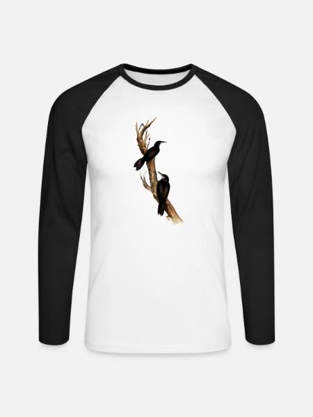 Vögel auf einem Zweig - Unisex Baseballshirt langarm - Weiß/Schwarz