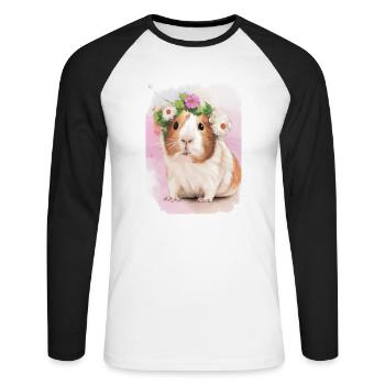 Buntes Meerschweinchen - Unisex Baseballshirt langarm - Weiß/Schwarz - Vorne - Nik (191cm)