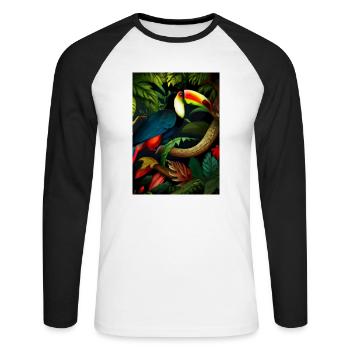 Dschungel-Tukan - Unisex Baseballshirt langarm - Weiß/Schwarz - Vorne - Nik (191cm)