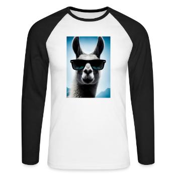 Lama mit Sonnenbrille - Unisex Baseballshirt langarm - Weiß/Schwarz - Vorne - Nik (191cm)