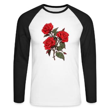 3 Red Roses Vintage Cool Floral Flowers Lover Pun - Unisex Long Sleeve Baseball T-Shirt - white/black - Front - Nik (191cm)