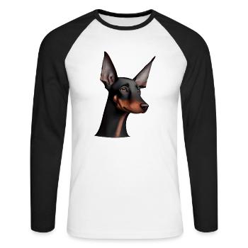 Doberman dresseur chien Doberman Doberman chiot - T-shirt baseball manches longues Homme - blanc/noir - Devant - Nik (191cm)