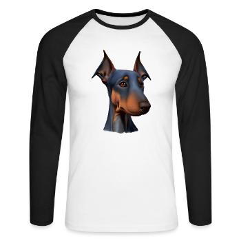 Doberman Doberman chiot Doberman chien dresseur - T-shirt baseball manches longues Homme - blanc/noir - Devant - Nik (191cm)