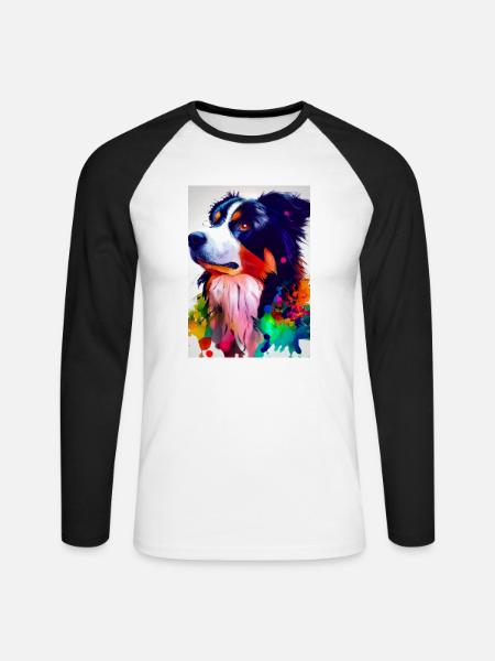 Bunter Border Collie - Unisex Baseballshirt langarm - Weiß/Schwarz
