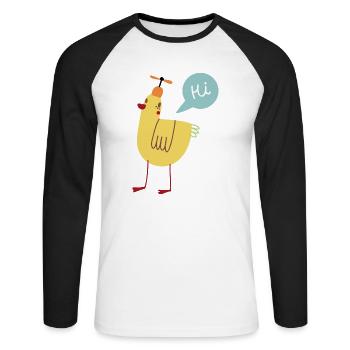 Vogel - Unisex Baseballshirt langarm - Weiß/Schwarz - Vorne - Nik (191cm)