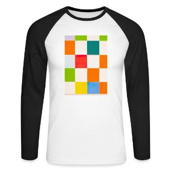 Muster der Würfelfarben - Unisex Baseballshirt langarm - Weiß/Schwarz - Vorne - Nik (191cm)