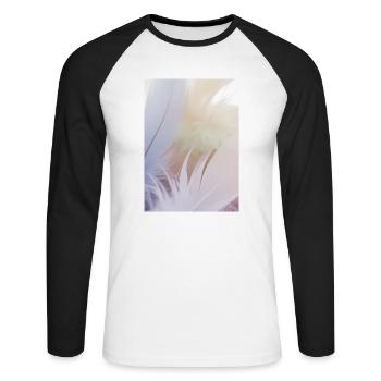 Pastellfarbene Federn - Unisex Baseballshirt langarm - Weiß/Schwarz - Vorne - Nik (191cm)