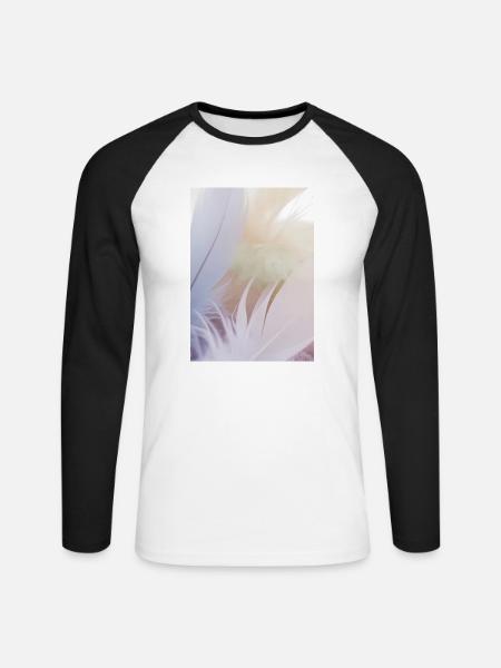 Pastellfarbene Federn - Unisex Baseballshirt langarm - Weiß/Schwarz