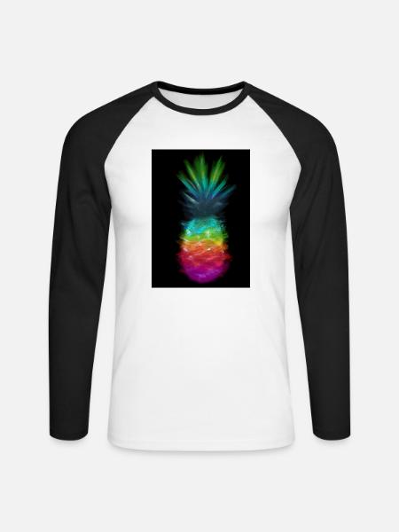 Regenbogen Ananas - Unisex Baseballshirt langarm - Weiß/Schwarz