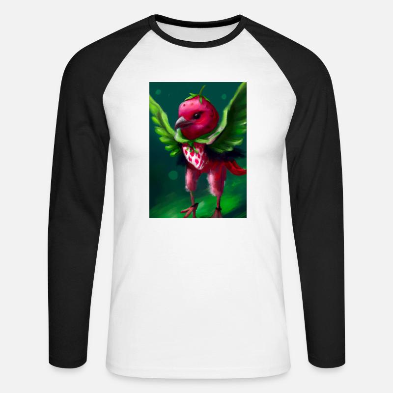 Erdbeervogel - Unisex Baseballshirt langarm - Weiß/Schwarz