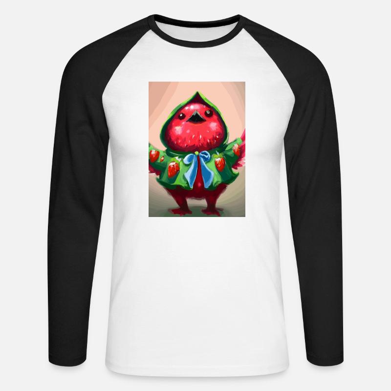 Erdbeervogel - Unisex Baseballshirt langarm - Weiß/Schwarz