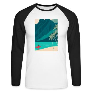 Surfen Strand - Unisex Baseballshirt langarm - Weiß/Schwarz - Vorne - Nik (191cm)