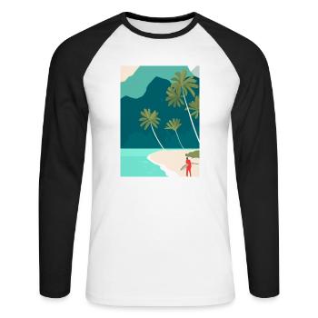 Surfen Strand - Unisex Baseballshirt langarm - Weiß/Schwarz - Vorne - Nik (191cm)