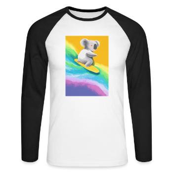 Surfender Regenbogen-Koala - Unisex Baseballshirt langarm - Weiß/Schwarz - Vorne - Nik (191cm)