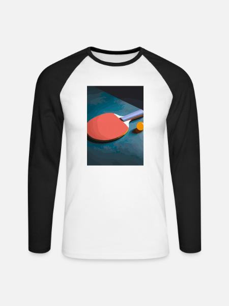 Tischtennisschläger - Unisex Baseballshirt langarm - Weiß/Schwarz