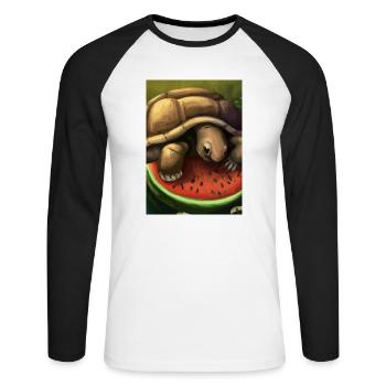 Wassermelonen-Schildkröte - Unisex Baseballshirt langarm - Weiß/Schwarz - Vorne - Nik (191cm)