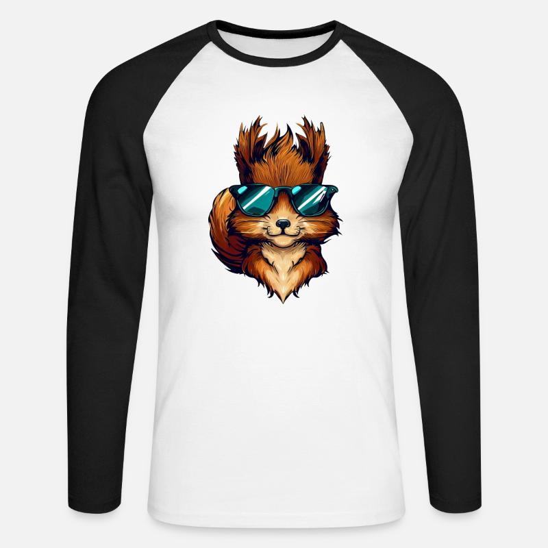 Cool Eichhörnchen - Eichhörnchen mit Sonnenbrille - Unisex Baseballshirt langarm - Weiß/Schwarz
