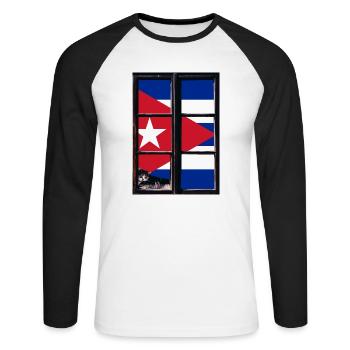 Cuba Drapeau Caraïbes Vacances Cuba Voyage La Havane - T-shirt baseball manches longues Homme - blanc/noir - Devant - Nik (191cm)